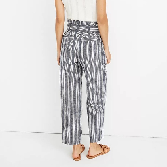 Madewell Paperbag Pants in Deep Indigo Stripe - Picture 2 of 8